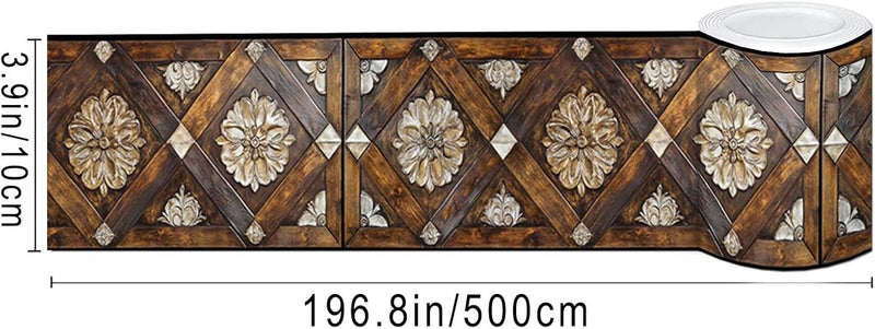 IVN Wallpaper Border Peel and Stick Decorative Wall Trim Self Adhesive Vintage Carved Floral Wood Pattern Design Wallpaper for Bathroom Laundry Room Pool Area Mirror Frame Shelf Wall Edge 4x196 Inch - Image 3